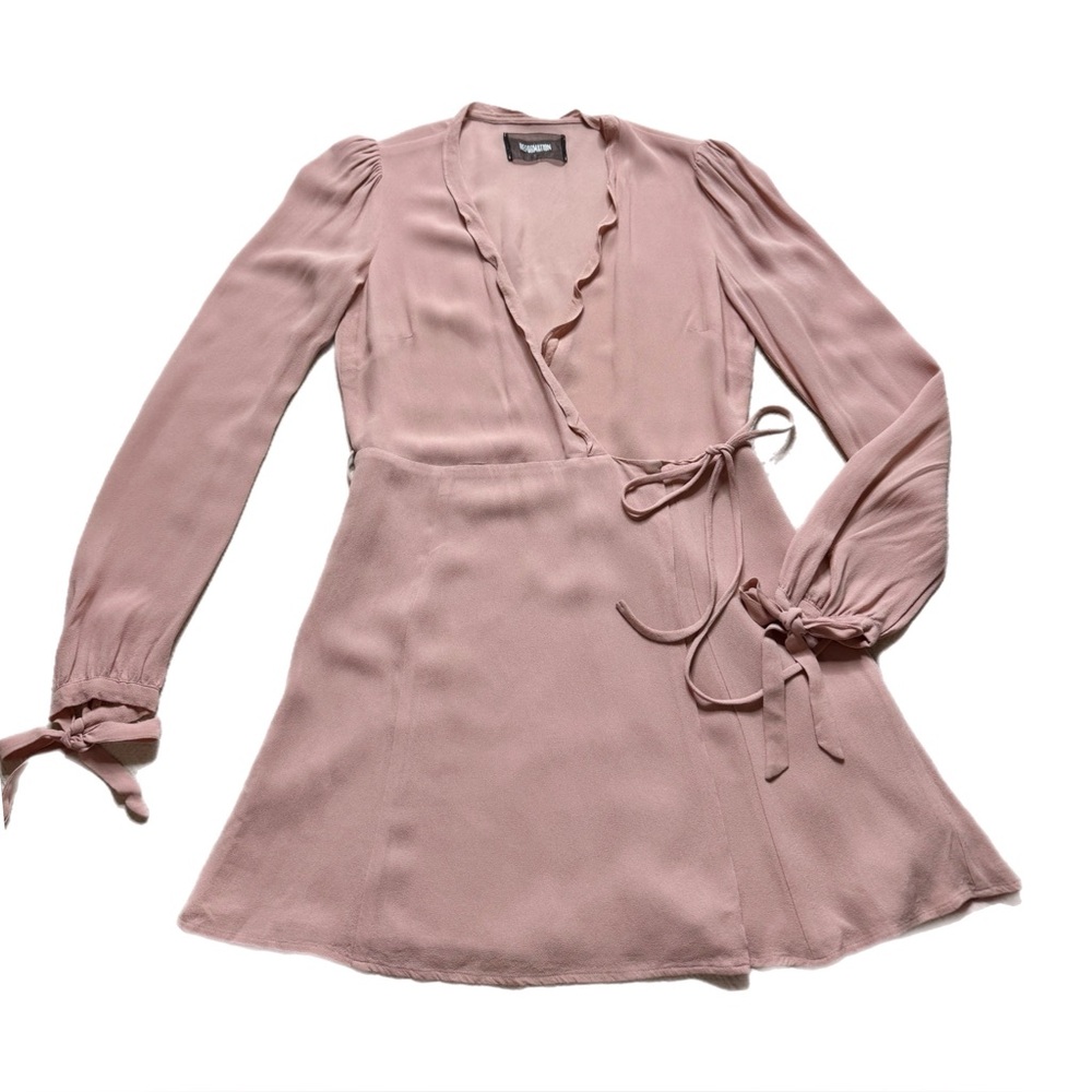 Reformation Delta Pastel Blush Pink Wrap Ruffle Mini Dress M